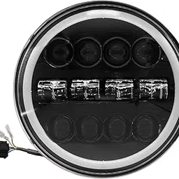 OSWIN GOLD OG-55-1 7 Inch Round White LED Headlight with Hi/Low Beam Amber & White Angel Eye Lamp Compatible with Bullet, Harley Davidson Jeep Wrangler (75W, 1 Pc)-picture-13