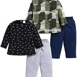 kuchipoo Girls 100% Cotton Front Open Frock Style Top & Pajama Set – Pack of 2-picture-12