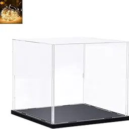 Clear Acrylic Display Case Stand Box with Wood Base for Toys Figures, Transparent Storage Dustproof Protection Organizer for Lego Models Collectibles, Black(20x15x20cm)-picture-23