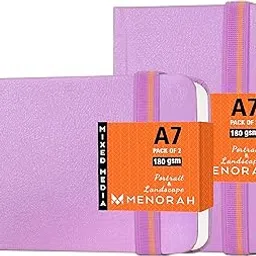 MENORAH - Artist Sketchbook-A7-180gsm - Drawing Notebook, Handmade Hard Bound Notebook -100 Pages / 50 Sheets - Pack of 2 (Landscape & Portrait) - Lavender-picture-17