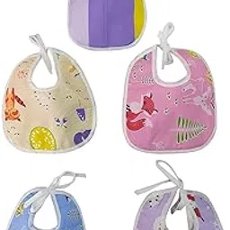 Love Baby Baby Bib Set of 5 | Multi-Color Printed Feeding Bib for Newborn & Infants | Soft Cotton Tie-Up Bibs | Washable & Reusable Toddler Bibs for Mealtime - 1005 M Combo P5_-image-67