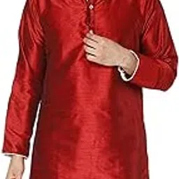 amazon brand - anarva Men's Art Silk Woven Design Long Kurta Mandarin Collar Straight Shirt-picture-34