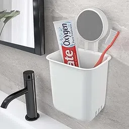UrbanBite Tooth brush Holder for Bathroom Wall Mounted Toothbrush Holders Self Adhesive Plastic for Bathroom Organization Wall Stand Toothpaste For Toothbrush Razer Trimmer Brushes (Pack of 1) - White-picture-34