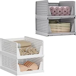 Kuber Industries Large 4 Pcs Storage Organizer | Foldable Shirt Stacker Box | Wardrobe Organizer For Clothes | Cupboard Organizer | Cloth Box for Almirah | Closet Storage Basket| Multicolor-image-17