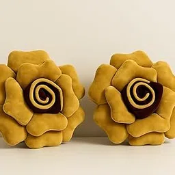Ruglit 3D Rose Pillow Set of 2 - Flower Shaped Plush Throw Pillow for Sofa Bedroom, Decorative Cushion, Valentine Gift (Golden) image 1