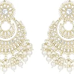 i jewels Gold Plated Traditional Kundan Pearl Chandbali Earrings For Women And Girls (E3159-1)-picture-43