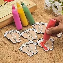 Haoser Pack of 12 Wooden Diwali Craft Cutouts – 2.7mm Pine MDF Swastik, Lotus, Feet & Diya Shapes for DIY Painting, Home Temple Wall Hanging, Festive Wedding Decoration & Rangoli Borders (3x3 Inch) (Feet)-image-20