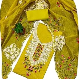 ethnicjunction Women's Chandrei Cotton Floral Embroidered Unstitched Salwar Suit Dress Material with Dupatta-picture-29