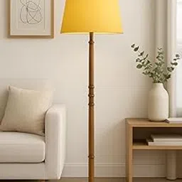 Spindle Style Solid Wooden Pole Floor Lamp with Yellow Shade | E27 Holder & 9-Watt Bulb | Stylish Standing Wooden Floor Lamp for Home, Living Room, Bedroom,Office | Height 54 inch|-picture-10