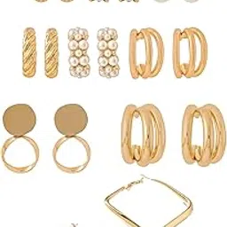 yellow chimes Earrings for Women and Girls | Fashion Gold Stud & Hoop Set | Gold Plated Hoop & Studs Earring | Western Hoop Earrings Combo | Birthday Gift for Girls & Women Anniversary Gift for Wife-picture-34