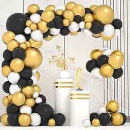 Party Propz Black And Golden Balloons - Pack of 50 Pcs Black Golden Balloons For Decoration | Balloon Decoration Kit | Gold Metallic Balloons for Decoration | Groom to be Decorations (Latex)-picture-11