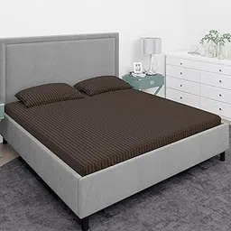 Home Plus Studio 100% Pure Rich Guaranteed Cotton Striped/Lining Plain Bedsheet for Super Double King Size Bedsheet with Two Pillow Covers 108x108 (Brown, Super King)-picture-12
