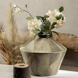 IAAH Tradi Vase | Antique Gold Aluminum Decorative Accent | Elegant Home Decor for Living Room, Study & Office | Ideal Gift for Partner, Friend, Parents | Design for Modern & Traditional Interiors-picture-14