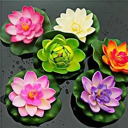 Blue Penguin Plastic Multicolour Artificial Floating Lotus Flowers With Rubber Leaf For Decoration (Pack Of 6)-picture-47