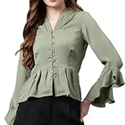 latin quarters Women's Green 3/4 Sleeve Solid Blouse-picture-23