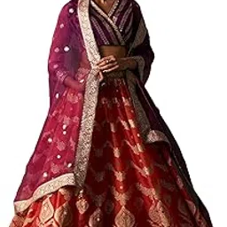Women's Zari Embroidered Jacquard Blouse with Flared Skirt and Dupatta Set (SP12839-314426)-image-89