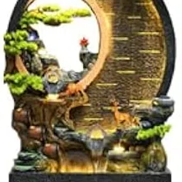 Royal Fountain Elegant Round LED Indoor Water Fountain with Artificial Bonsai Trees, Deer Sculptures, Crystal Ball & Mist Effect for Home and Office Décor-image-13