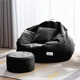 LEXAVI Brand® - Beanbag - Footrest - Coushion with Beans Filled | Ready to Use |Faux Leather, Colour - (3XL, Royal Black)-image-9