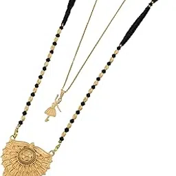 malkyn Women's Ethnic Gold-Plated Peacock Motif Mangalsutra and Delicate Ballerina Pendant Layered Necklace Set, Traditional Black Beaded Wedding Jewelry for Women-MD-115-picture-23