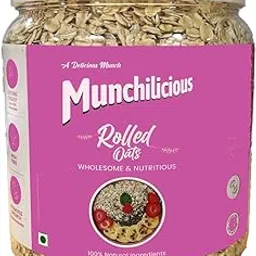 Munchillicious Rolled Oats 800g - Gluten-Free Breakfast Cereal | High in Fiber | 100% Whole Grain Jumbo Oats |-picture-20