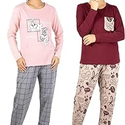 litelooks clothing Women's Cotton Print Full Hand Night Suits – Comfortable & Stylish T-Shirt & Payjama Set for Women Night Dress with Pockets - Pack of 2-picture-46
