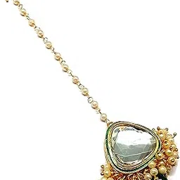 rc radhesh creation Radhesh Creation and Jewellery Kundan Stone & Pearls Maangtikka for Women And Girls (MT-5230) image 1