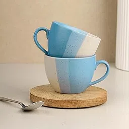 The Earth Store TT Blue Ceramic Cappuccino Coffee Cup Set of 2, 250ML Microwave and Dishwasher Safe Large Tea Cups | Large Cup for Coffee | Ideal Use for Every Occasion, Gifting-picture-52