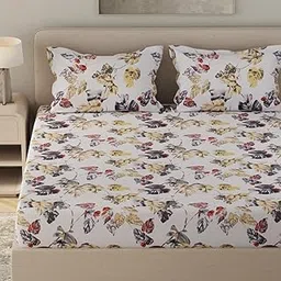 Huesland by Ahmedabad Cotton 210 TC Cotton Bedsheet King Size Bed with 2 Pillow Covers | 108x108 inches | White, Black & Yellow-picture-58