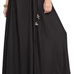 Atarah Women's Black Flared Long Skirt with Gold Border Trim, Drawstring Waist, Casual Wear-image-8