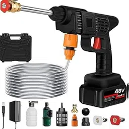 HOLY DELIGHT 48V Cordless Portable Wireless Pressure Washer Gun, 12000mAh Battery, Adjustable 3-in-1 Nozzle, 5M Hose, Foam Pot, Rechargeable, Lightweight for Car Wash, Bike Washing, Outdoor Cleaning-image-76