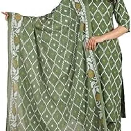 Soft Cotton Green Straight Geometric Print Festival Wear Kurta Set with Dupatta for Women | Available in Plus Sizes, M to 10XL-image-6