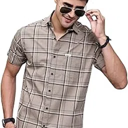 majestic man Slim Fit Pure Cotton Half Sleeve Checked Casual Shirt-picture-54