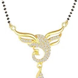 amaal American Diamond Mangalsutra for women stylish 1gm gold mangal sutra short AD CZ Pendant Necklace design jewellery for women nallapusalu chains one gram 18 inch black beads chain golden -162-picture-23