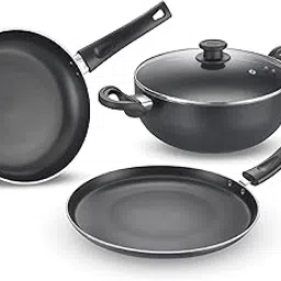 Prestige Svachh BYK Set Aluminium Non Stick Cookware, Omni Tawa Dia 28 Cm -1 Unit, Fry Pan Dia 24 Cm - 1 Unit, Kadai with Glass Lid Dia 24 cm -1 Unit, Black-picture-65