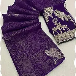 peachmode Women's Plain Linen Saree-picture-28