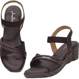 aelly belly Women's Comfort Sandals with Elastic Strap, Black, Nude, Beige, with Metallic Trim Stylish Fashion Sandal, Casual Platform Wedges Heels Sandals For Womens & Girls Ideal for Casual Party Office and Formal Wear image 1