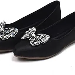 green queen Satin Bellies for Women Pointed Toe Ballerina Flats with Stone Bow | Vegan Leather Belly Shoes, Office, Ethnic and Casual Outfits-picture-45