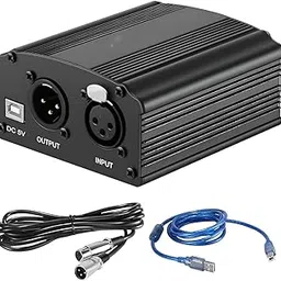 Professional XLR to USB Audio Interface, 48V Phantom Power Supply, with XLR and USB Cables, Black-picture-17