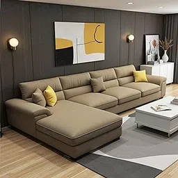 EverCozy Italino 5 Seater Luxurious L Shape Fabric Sofa Set (Left Side Lounger, Beige) | 5 to 6 Person Wooden Corner Sofa Couch for Living Room Bedroom Home Hall Furniture | 1 Year Warranty-image-2