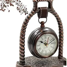 Vintage Hanging Table Clock with Stand Roman Numerals, Retro Desk Decor, Bond Street London Design (Bronze, Medium)-picture-28