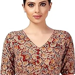 studio shringaar Women's Readymade Cotton Kalamkari Printed Saree Blouse with Elbow Length Sleeves-picture-34