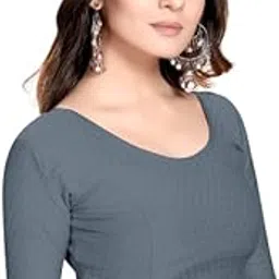 scube designs Cotton Lycra Stretchable Comfy Round Neck Elbow Length Sleeves Saree Blouse Readymade Crop Top Choli for Girls & Womens-picture-19