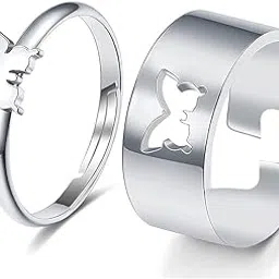 Couple Rings for Lovers Pair: Copper Butterfly Rings - Matching Rings - Aesthetic Rings Wedding Finger Ring for Women and Girls Boy and Men (Silver)-image-8
