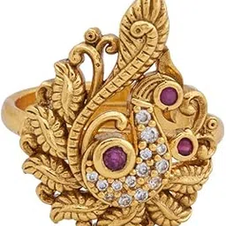 kushal's Fashion Jewellery Ruby Gold Plated Ethnic Antique Finger Ring-picture-43