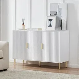 GCA1 WOODZONE Wooden Sideboard Cabinet for Living Room | Side Board with 3 Doors Cabinet Storage for Dining, Drawing and Home Office | HDMR Premium Wood & Iron, Warm White & Golden-image-80