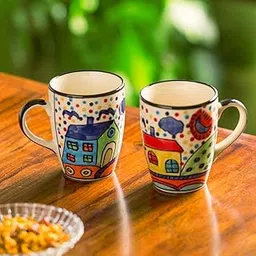ExclusiveLane 'The Hut Jumbo Cuppas' Ceramic Coffee Mugs Set of 2 (270 ml, Microwave Safe, Dishwasher Safe, Hand-Painted) | Ceramic Coffee Mug Coffee Cup Set of 2 Tea Mugs Set Tea Cups Ceramic Mugs-picture-10