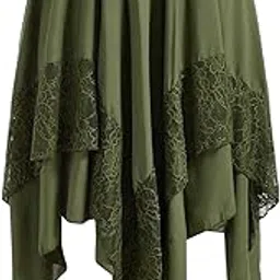gorglitter Women's Fairycore Renaissance Lace Skirts Asymmetrical A Line Flared Flowy Long Skirt-picture-10