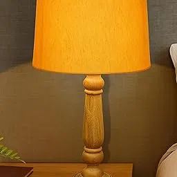 Homesake Wooden Table Lamp for Bedroom & Living Room | Home Decor Lighting | Nightstand Lamp | Reading Lamp | Vintage | Minimalist | Modern Bedside Lamps with Fabric Shade, (Yellow)-picture-16