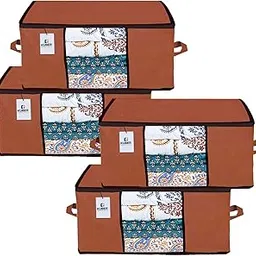 Kuber Industries Underbed Storage Bag|Wardrobe Organizer For Clothes Large|Non-Woven Comforter, Blanket Cover|Pack of 4 (Dark Brown)-picture-15