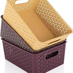 Wincy Multipurpose BPA-Free Food Graded Plastic Smart Shelf Basket Rectangular Storage Basket Set For Fruits, Vegetables, Magazines, Cosmetics(Pack Of 3)-picture-45